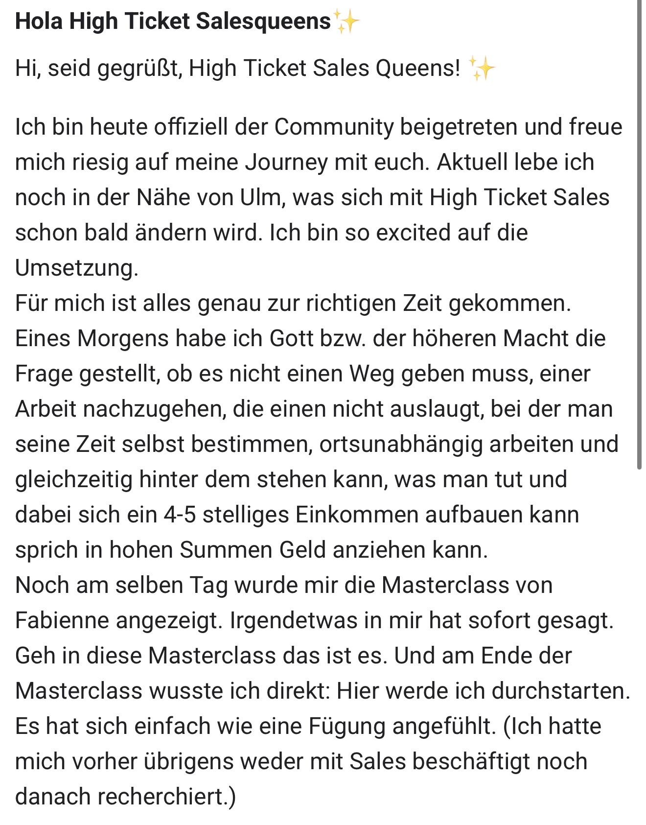 Salesqueens Erfahrung 29 aus der WhatsApp-Gruppe