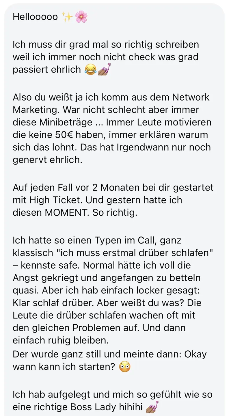 Salesqueens Erfahrung 1 aus der WhatsApp-Gruppe