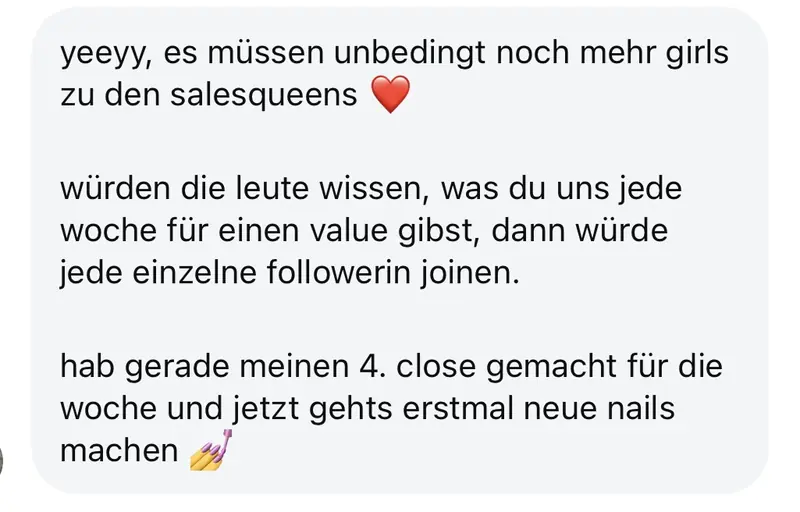 Salesqueens Erfahrung 7 aus der WhatsApp-Gruppe