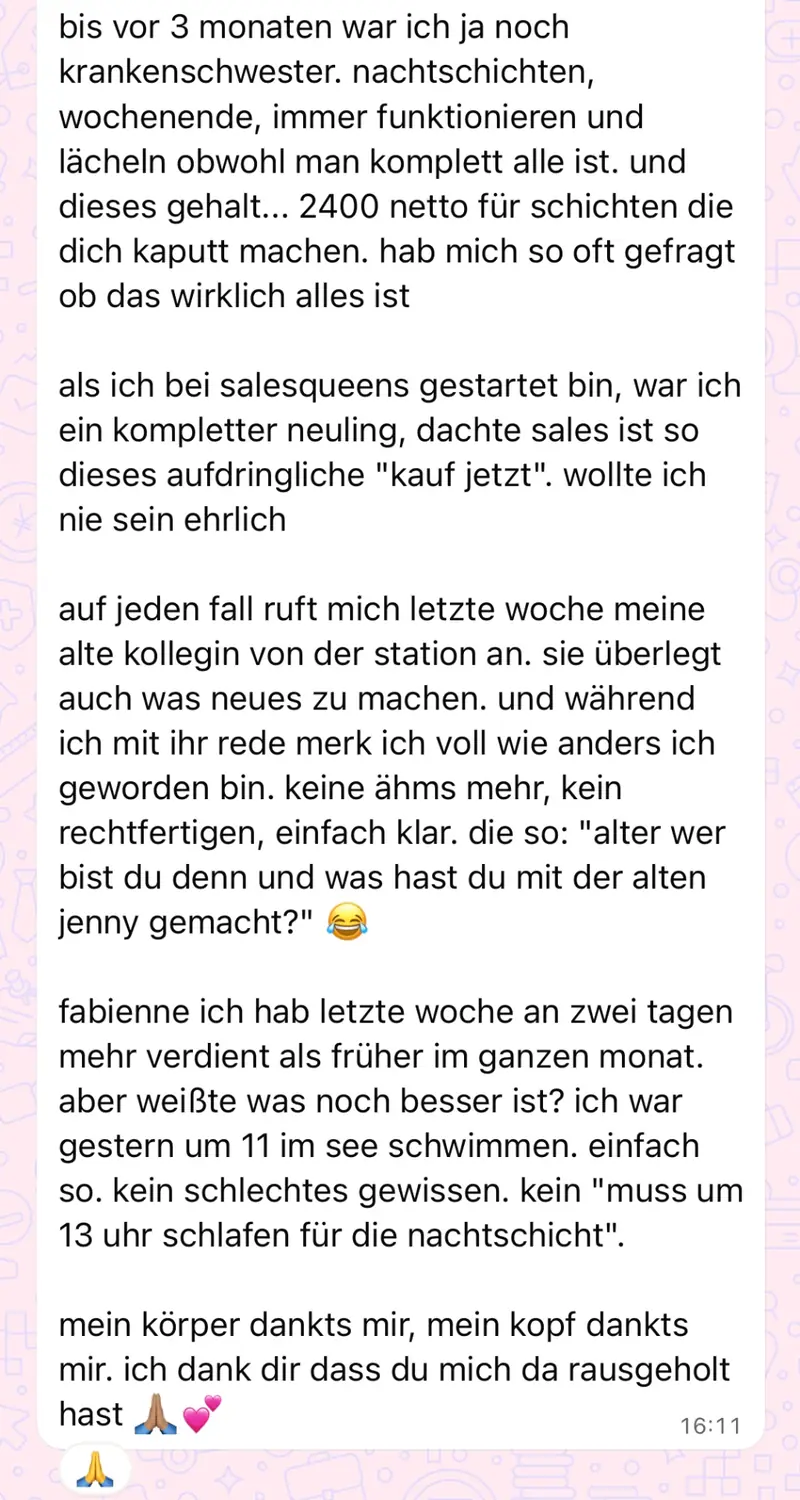 Salesqueens Erfahrung 9 aus der WhatsApp-Gruppe